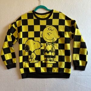 Peanuts Hybrid Black/Yellow Checkerboard Charlie Brown Graphic Sweatshirt Size M